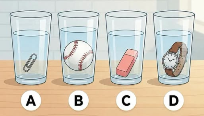 Qual copo contém mais água em um desafio visual com recipientes transparentes.