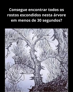 Consegue encontrar todos os rostos escondidos nesta árvore em menos de 30 segundos?